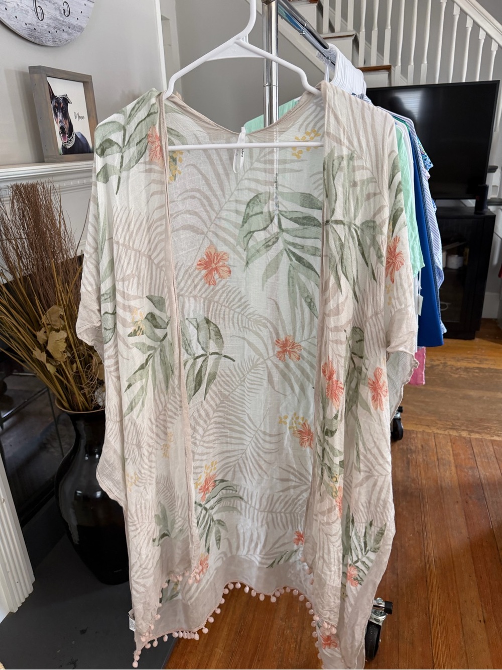 Women’s Tropical Floral Swim Coverup Kimono - Beige/Green